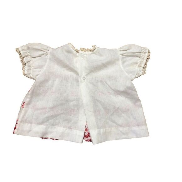 Vintage White Red Embroidered Girls Top Holiday Picture Size 6-9M - Picture 4 of 5